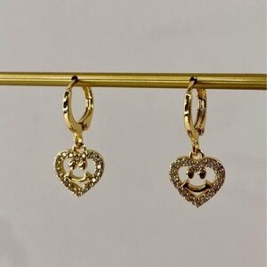 Happy Face Heart Hoop Earrings